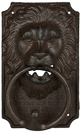 Relaxdays Batacchio per Porta, Testa di Leone, Battente in Ghisa per Portone, Vintage, 19,5 x 12 x 6 cm, Marrone Scuro