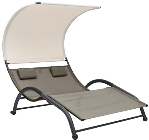 vidaXL Doppel-Sonnenliege mit Sonnendach Textilene Taupe