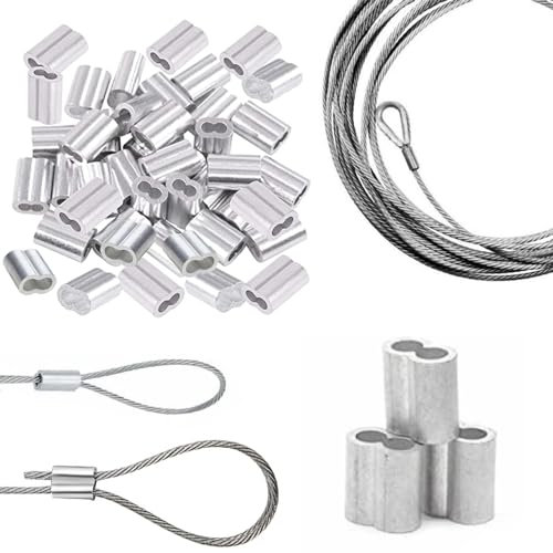 Norhogo 20x ghiere in alluminio manicotti di aggraffatura 4.0 mm | Maniche, per Maniche per Corda in Acciaio, Fune, Filo Metallico e Cavo Argento