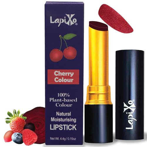 LAPIXO 100% Plant-based Color Lipstick, Unique Formula, Natural + Moisturizing | All Food Ingredients, Non-Toxic, Antioxidant-rich, Natural Matte Vibrant Color, 4.4g/0.15oz (Cherry color)