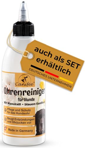 Canifee - Ohrenreiniger für Hunde 250ml mit Manuka- und Kamillenöl und fein einstellbarem Dosierkopf für die optimale Ohrenspülung