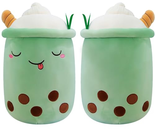 Aiuidun Bubble Tea Plysch Kudde, Kawaii Boba Plyschleksak Fylld Mjuk Bubble Pearl Mjölk Te Kram Kudde Gåvor för Barn (Grön Squint Eyes, 35 cm)