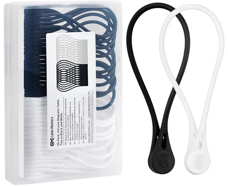 Cable Matters Confezione da 20 fascette magnetiche ultra resistenti in silicone, fascette magnetiche, fascette per cavi, colore: bianco e nero