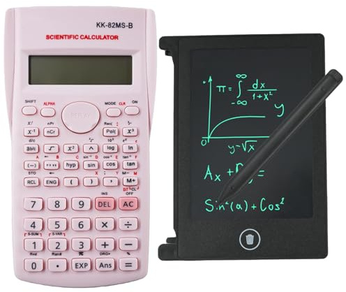 KK-82MS-D Tragbarer technischer wissenschaftlicher Taschenrechner mit 11,1 cm LCD-Display, löschbares Schreibtablett, professioneller tragbarer Taschenrechner, Notizblock für Büro, Schule (Rosa)