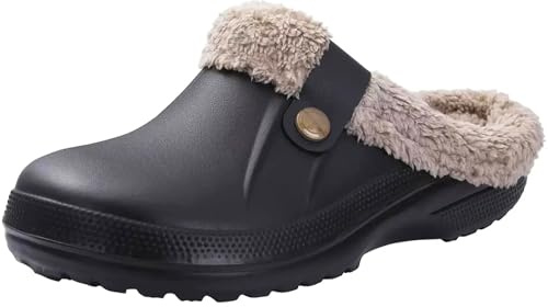 Kinengxi Chaussons Femmes Hiver Sabots Fourrées Hommes Chaude Peluche Pantoufles Maison Imperméables Chaussures de Jardin,Noir,39/40 EU,Tag 40/41
