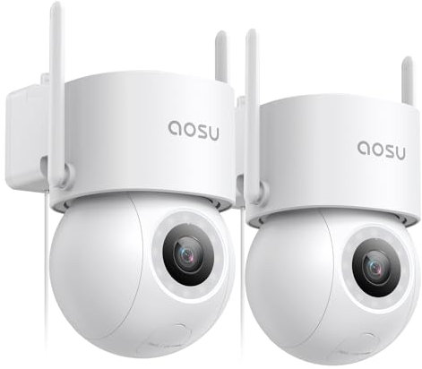 aosu 2PACK Camera Surveillance WiFi Extérieure Filaire 3K 5MP 360°PTZ Caméra IP Exterieur WiFi 2.4GHz, 400Lm Projecteur Vision Nocturne Couleur, Sécurité et Protection des véhicules, 24/7