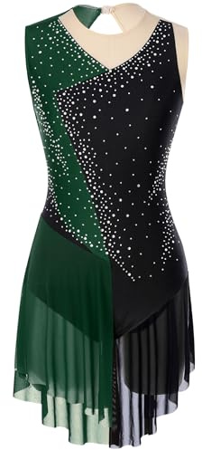 Mufeng Femme Robe Patinage Artistique Robe sans Manche Adulte Justaucorps de Gymanastique Léotard Ballet Vert S