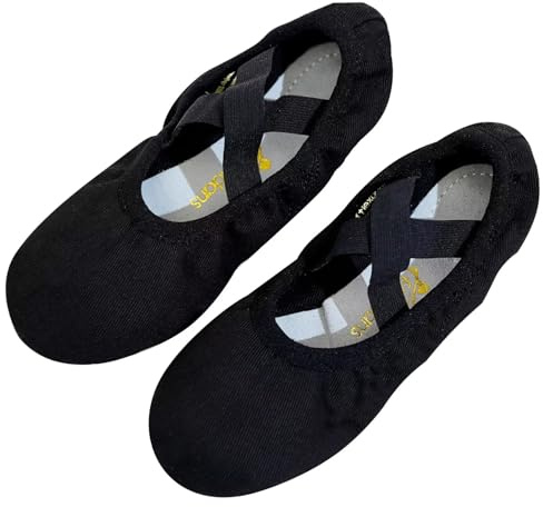 flexdans Ballet Shoes, Highly Stretch Canvas Ballet Flats Dance Shoes, Ballet Slippers Ballerina Flats Yoga Gymnastic Shoe for Girls Women Black 37