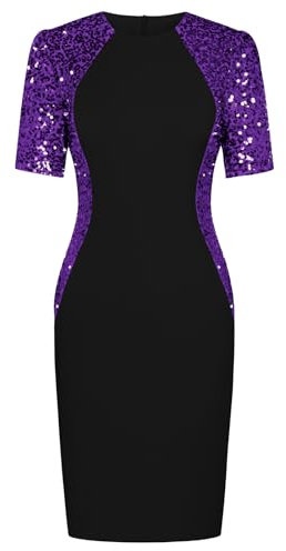 GRACE KARIN Womens Dresses Black Purple Dress for Women Clubbing Dresses Short Sleeve Bodycon Dress M
