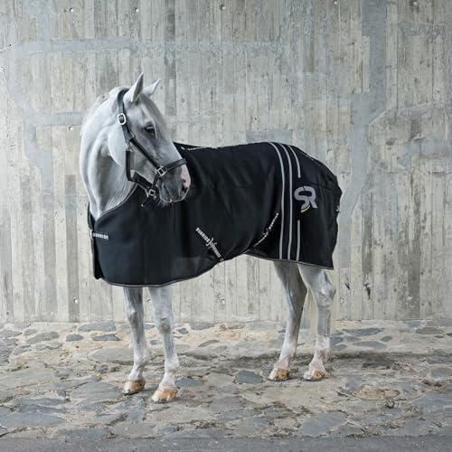 SUNRIDE Coperta da box 50g per cavalli - con fleece - adatta come sottocoperta - estremamente traspirante - fasce addominali rimovibili (nero, 105 cm)