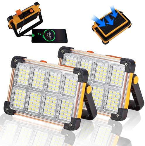 2 Pack 120W 144 LED 10000LM Solar Wiederaufladbare Arbeitsleuchte mit Ständer IP66 Wasserdicht 4 Beleuchtungsmodi LED Taschenlampen für Mechaniker