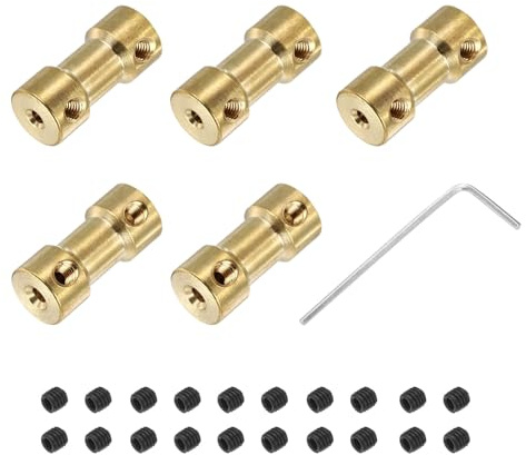 QUARKZMAN 5 Pezzi Giunto di Accoppiamento Albero in Ottone da 2mm a 4mm con Viti e Chiave Esagonale Connettore Flessibile per Motore per Ruote Auto Pneumatici Albero Motore