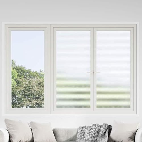 Runheo Film autocollant pour fenêtre avec bandes givrées en PVC - 60 x 2000 cm - Pour intérieur - Brise-vue - Film en verre dépoli opaque - Translucide - Avec protection UV et anti-éblouissement