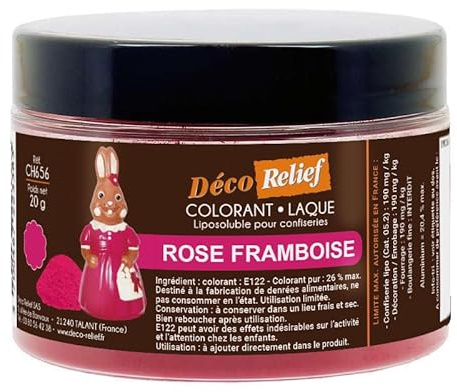 Déco Relief - Colorant Soluble Rose Framboise 20 g - Colorant Professionnel pour Confiserie à base de Chocolat, Pâtisserie