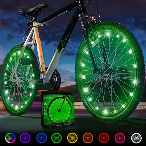 Activ Life LED Bike Wheel Lights: Light Up Your Summer Adventures, 100% Brighter & Visible from All Angles for Ultimate Safety and Style - Batteries Included, Great Gift, 2-Tire Pack, Green