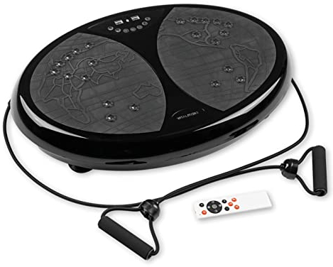 VITALmaxx Vibrationstrainer mit diversen Vibrationsstufen und Programmen, Verschiedene Modelle | Ganzkörpertraining zu Hause, inklusive Expanderbänder | Schwarz