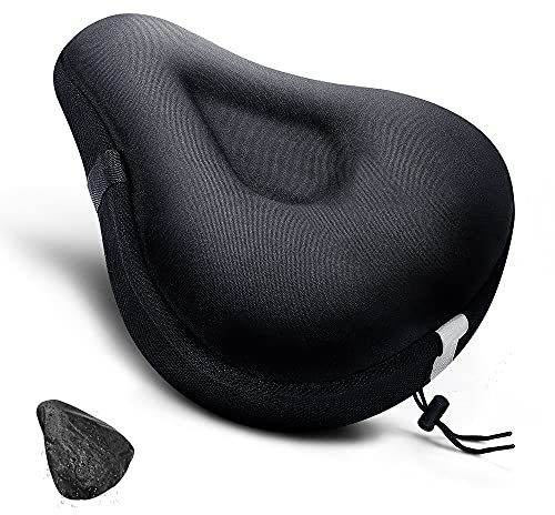 ANZOME Bike Seat Cushion Cover for Peloton & Stationary Bikes - Gel + Memory Foam, Non-Slip Wide Fit for Women Men, Reflective Strip, Rain Cover Included