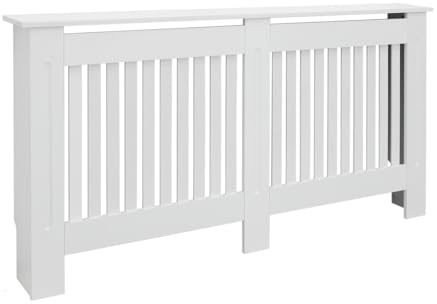 ECD Germany Cubierta del Radiador 152x19x82 cm MDF Blanco Lacado Revestimiento Protector Moderno de Calefacción Estilo Rústico Superficie de Estantería Útil de Madera para Sala de Estar Dormitorio