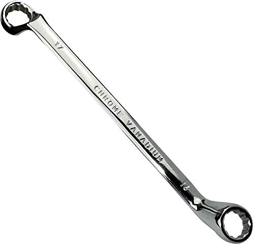 AERZETIX - C45489 - Polygonaler Schraubenschlüssel Doppel - Gegengewinkelt 16x17mm - Manueller Ringschlüssel CR-V-Stahl für/Anziehen/Montage/ - Polierter Griff 12 Seiten Bi-Sechseckig - Farbe Silber