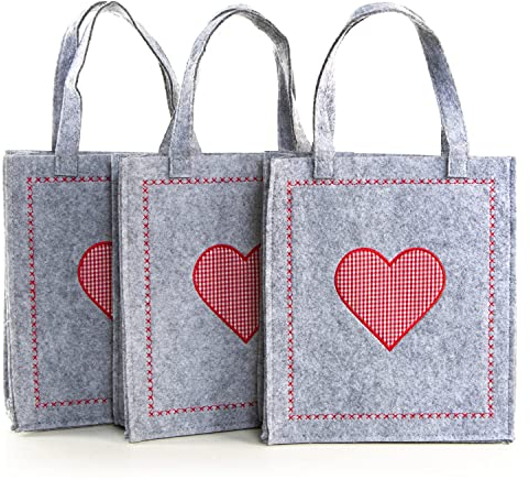 Logbuch-Verlag 3 kleine Herz Filztaschen Ostern Verpackung für Süßigkeiten Geschenke Kunden 22 x 5,5 x 25 cm