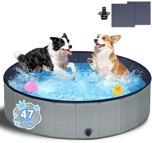 Bamda 47 Dog Paddling Pool, 5mm PP Board & Non-Slip Thickened Bottom,Grey