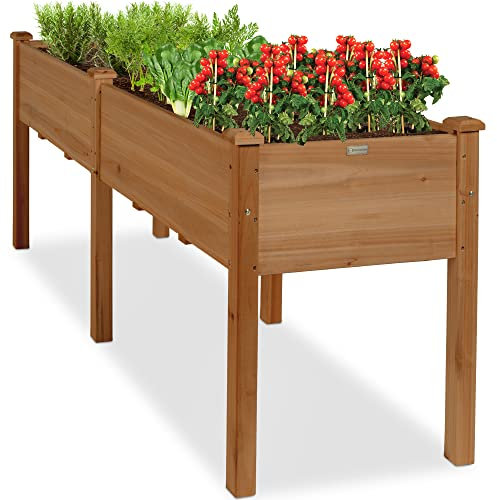 Best Choice Products 72x24x30in Raised Garden Bed, Elevated Wood Planter Box Stand for Backyard, Patio, Balcony w/Divider Panel, 6 Legs, 300lb Capacity - Acorn Brown