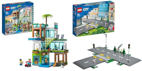 LEGO 60365 City Appartementhaus Set, Konstruktions-Spielzeug mit Eckladen & City - Straßenkreuzung mit Ampeln