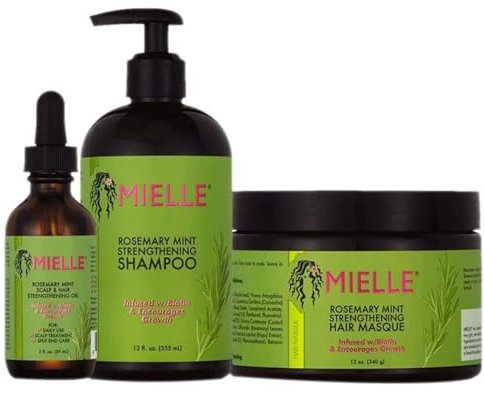 Mielle Organics Mint Rosemary Hair Growth Bundle | Mint Strengthening Hair Mask & Scalp Oil