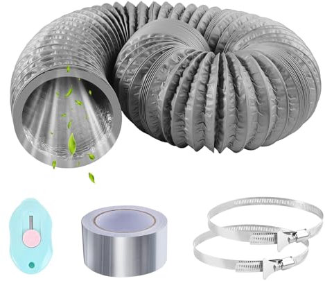 ComPDCVD Conduit D'Air Flexible Tuyau De Ventilation 100 Mm 3m Tuyau Seche Linge Evacuation Climatiseur Mobile Gaine VMC avec 2 Colliers de Serrage en Acier pour Chauffage et Climatisation(Gris)