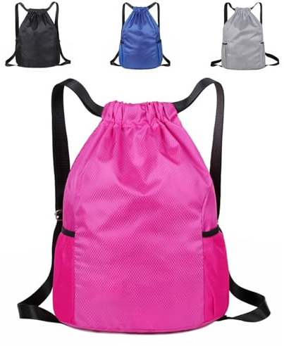 Drawstring Bags Unisex Waterproof Sports Bag Swim PE Bags Drawstring Gym Bag for School Sports Swimming Gym Travel Beach (Rose red)