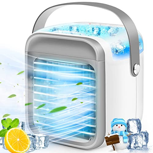 Portable Air Conditioner, Air Cooler with 300ml Water Tank, 3-in-1 Free Standing Cooling AC Unit with Fan & Dehumidifier, 3 Speed 7 Color Lights Oscillating Cooling Fan for Desk, Home, Bedroom, Office