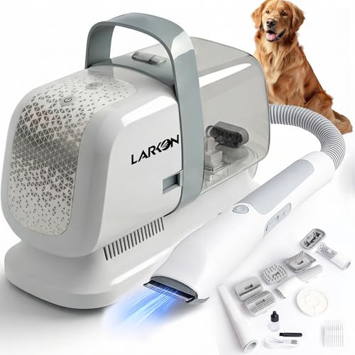 Larkon Aspirapolvere per la toelettatura degli animali domestici per cani e gatti - Potente aspirapolvere per peli di animali domestici per la casa con spazzola anti-groviglio, smerigliatrice per