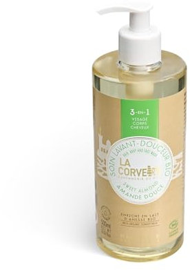 La Corvette - Savon Liquide 3-en-1 Visage Corps Cheveux - Amande Douce - Bio COSMOS - 97,5% naturel - Lait d’Ânesse - 500ml