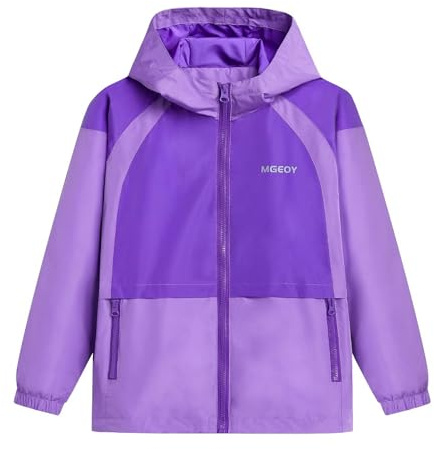 BuyiRen Boys Girls Waterproof Jacket Rain Jackets Hooded Raincoat Lightweight Mesh Lined Rain Coats for Kids, Purple, 12-13 Years