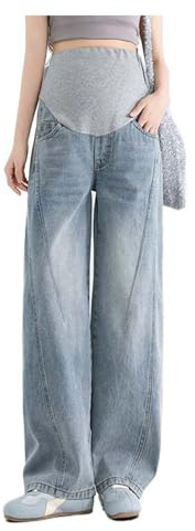 Jeans Premaman, Larghi, Casual, con Cintura Regolabile, Pantaloni alla Moda e pratici, Adatti a Ragazze sotto i 170 cm