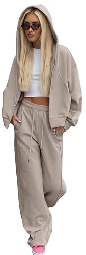 IFFEI Tracksuit Womens Full Set Airport Outfits Clothing Travel Co Ord Sets 2 Piece Track Suits Lounge Wear Sets for Women Fashion Leisure Gym Jogging Activewear Wide Leg M Apricot
