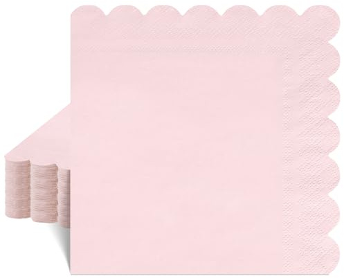 40 Stück Servietten Rosa 33 x 33 cm, 2-Lagige Gewellt Hellrosa Servietten