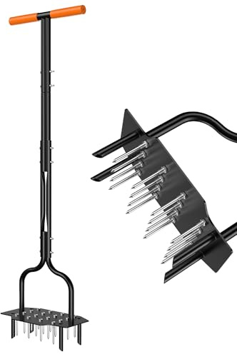 Poskena Rasenbelüfter, Aerifizierer für Rasen mit Massiven Stahlnadeln & Hohlnadeln, Rasenlüfter mit Breiter, Stabiler Grundplatte, Manuelle Rasenspecht für Rasenflächen und Gärten