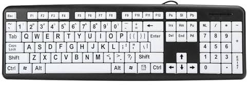 Luocute Lågsyntangentbord, USB-trådbundet Tangentbord med Stort Tryck för äldre, Svart ABS-datortangentbord med 104 Standardtangenter, för Seniorer med Synskadade Kontorshem, Stationär Bärbar dator.