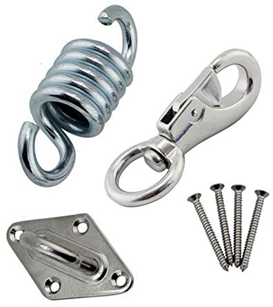 Hamaca silla colgante Kit para su hamaca de interior y asiento columpio de jardín necesidades para colgar – Capacidad de 500 libras Hamaca de resorte de hardware, gancho giratorio, soporte para