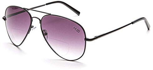 Ironwood Banana Lunettes à double foyer, Polarisées Bifocales Lunettes de Soleil Lecteurs avec UV400 Protection Lentille de Métal Pont pour Hommes et Femmes (Gray,+ 2.0)
