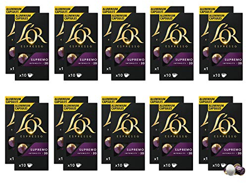 L'OR Espresso Supremo - Intensity 10 - Compatible with Nespresso* Aluminium Coffee Capsules - 20 Packs of 10 Capsules (200 Drinks)