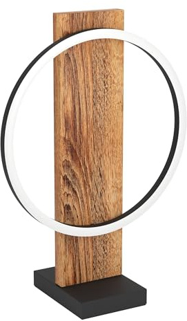 EGLO LED Tischlampe Boyal, 1 flammige Tischleuchte Vintage, Rustikal, Nachttischlampe aus Holz, Metall, Kunststoff, Wohnzimmerlampe in Braun, Schwarz, Weiß, LED Lampe mit Schalter, warmweiß