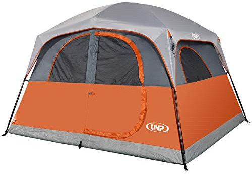 UNP Tents 6 Person Waterproof Windproof Easy Setup,Double Layer Family Camping Tent with 1 Mesh Door & 5 Large Mesh Windows -10'X9'X78in(H) Orange