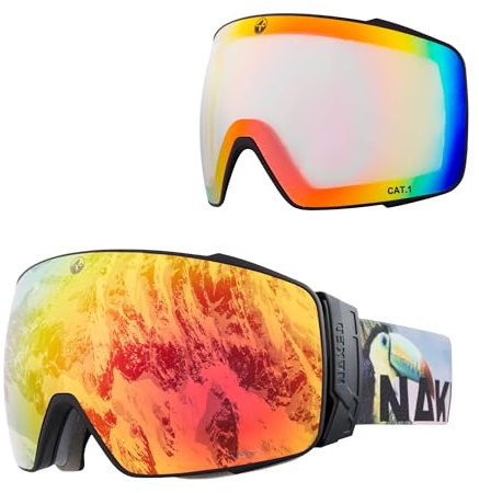 NAKED Optics® Skidglasögon snowboardglasögon för kvinnor och män – speglade med magnetväxelsystem – skidglasögon för män och kvinnor (Tucan, inkl. väderglas)