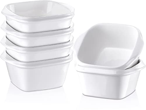 Soufflé Förmchen porzellan, LOVECASA Backform Kuchenform, 6-teilige mini Auflaufform Ofenformen für Crème Brûlée Dessert Souffle, quadratisch, Füllmenge 220 ml, optimale Füllmenge 200ml