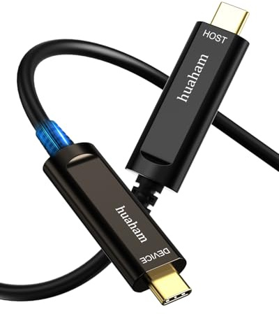 huaham Câble à fibre optique USB C vers USB C 10 m - Transmission longue distance - Câble USB 3.1 - AOC 10 Gbit/s - Ultra haute vitesse pour VR, Xbox 360, webcam, ordinateur portable, etc
