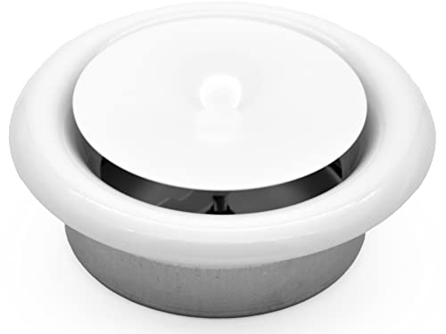 H&C VENT verstellbares Tellerventil - runde Stahl Abdeckung & Belüftung mit verstellbarem Diffusor - Lüftungsrohr Ventil & Lüftungsgitter Abzug, Abluftroh (Zuluf I Metall I Weiß, Ø 125 mm)