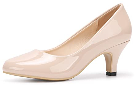 Dam Pumps stilettklack höjd 6 cm sko bekväm klack, sexiga pumpar bröllop fest arbete, Beige lackerad, 42 EU