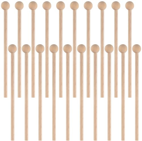 YUENPUN 20 PCS Wood Mallets Percussion Sticks, Round Head Chime Mallet, Xylophone Mallet Percussion Sticks, Wooden Glockenspiel Beaters Sticks for Musical Instrument Accessories